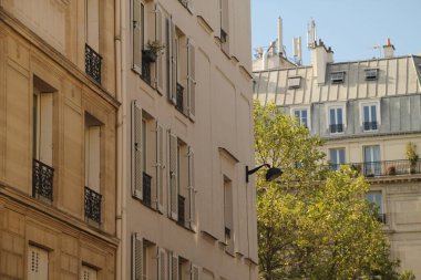 Paris 'te klasik bir apartman binasının cephesi