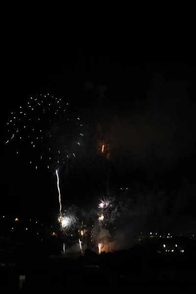 Spettacolo Fuochi Artificio Notte — Foto Stock