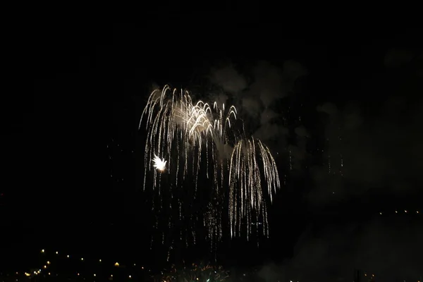 Tentoonstelling Van Vuurwerk Nachts — Stockfoto