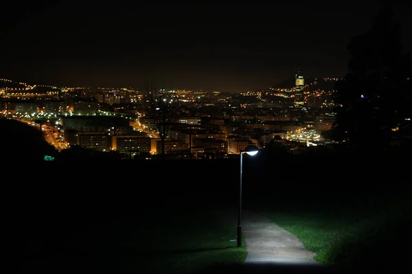 Panoramautsikt Över Bilbao Natten — Stockfoto