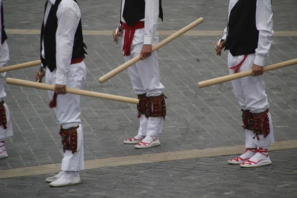 Traditionele Baskische Dans Een Straatfestival — Stockfoto