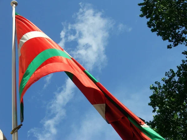 Basquee Zászló Integet Levegőben — Stock Fotó