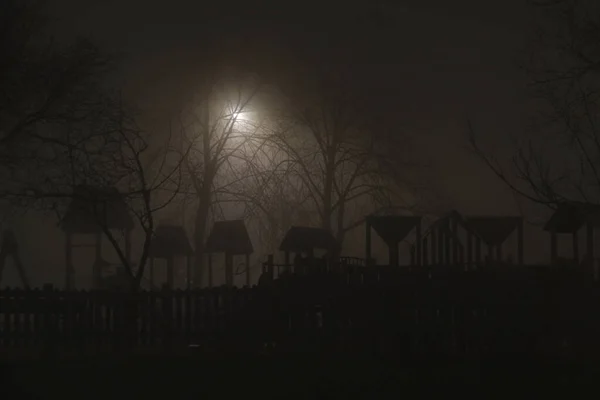 Nebbia Una Strada Notte — Foto Stock