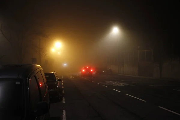 Niebla Camino Por Noche —  Fotos de Stock