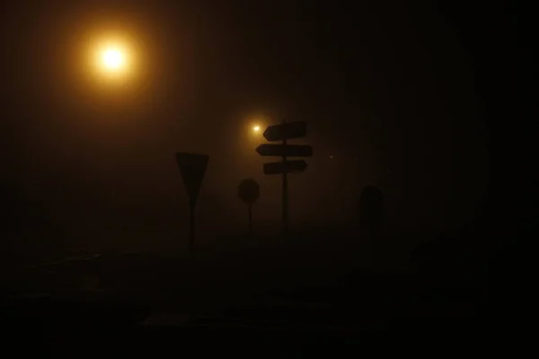 Niebla Camino Por Noche — Foto de Stock