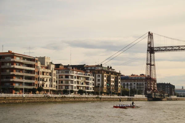 Visí Most Přes Ústí Řeky Bilbao — Stock fotografie