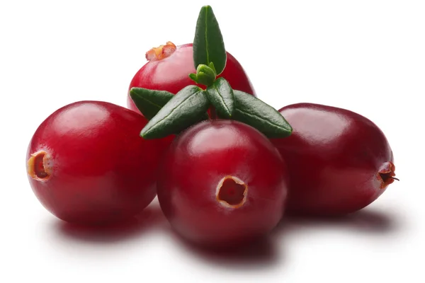 Tumpukan 4 cranberry dengan daun, jalan — Stok Foto