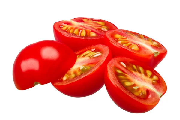 Черри томатные половинки, пути — стоковое фото