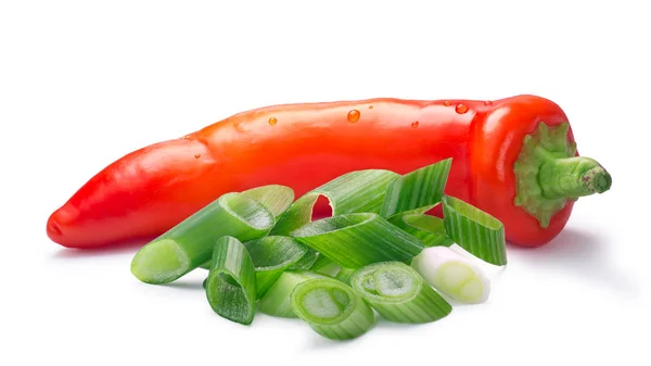 Chili peper en fijngehakte lente-ui, paden — Stockfoto