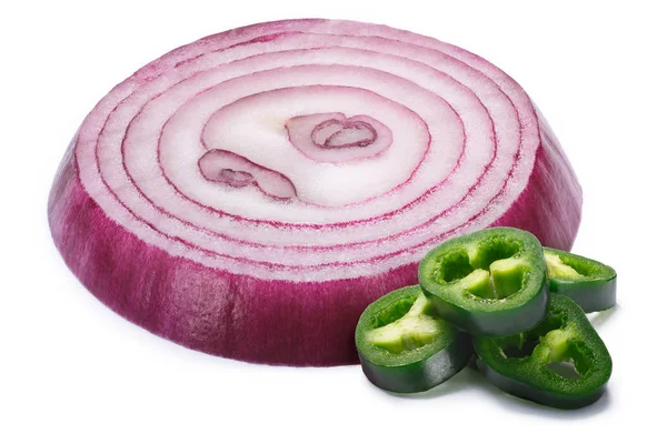 Sliced Jalapeno with onion rings, paths — Stock Photo, Image