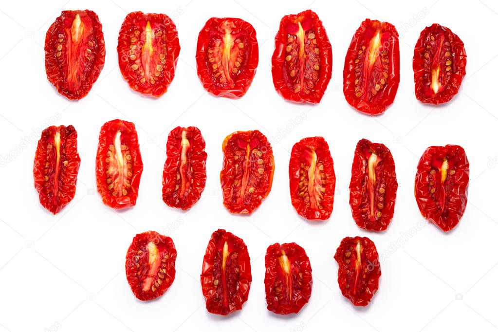 Sundried tomato halves, paths, top view
