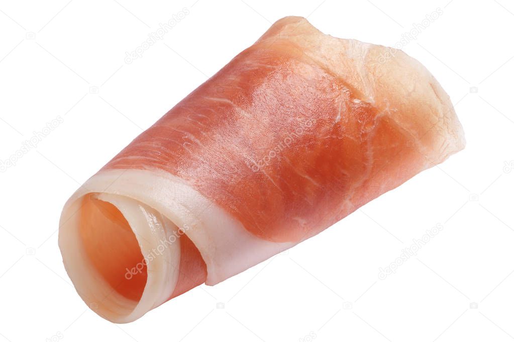 Jamon cured meat ham slice rolled up, paths, top