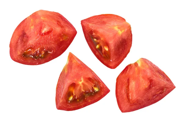 Pedaços de tomate pedaços cortes, topo, caminhos — Fotografia de Stock
