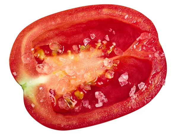 Pflaume Roma Tomatenhälfte, gesalzen, Wege, oben — Stockfoto
