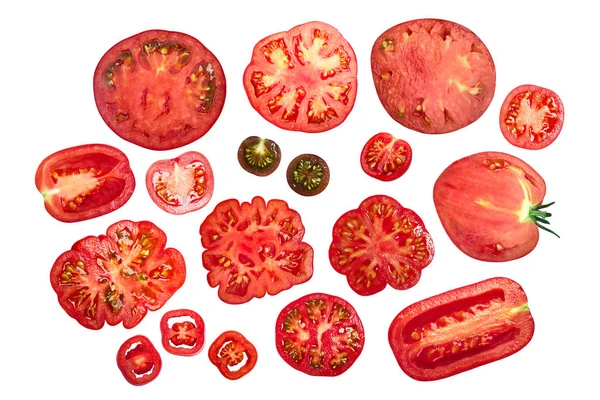 Tomates en rodajas, vista superior — Foto de Stock