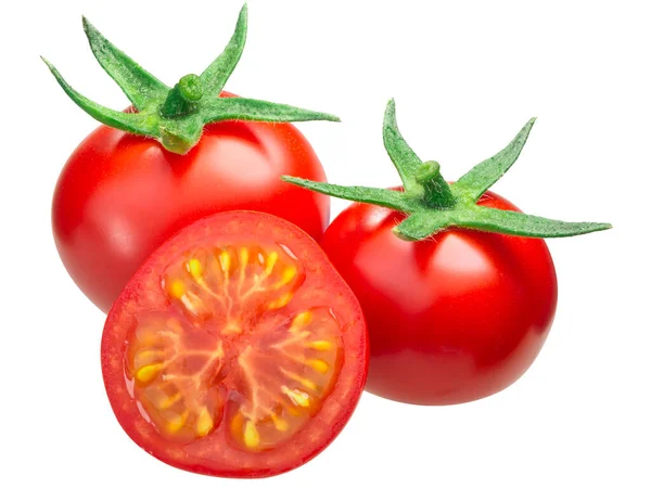 Cherry tomatoes whole and half, paths — Stock Photo, Image