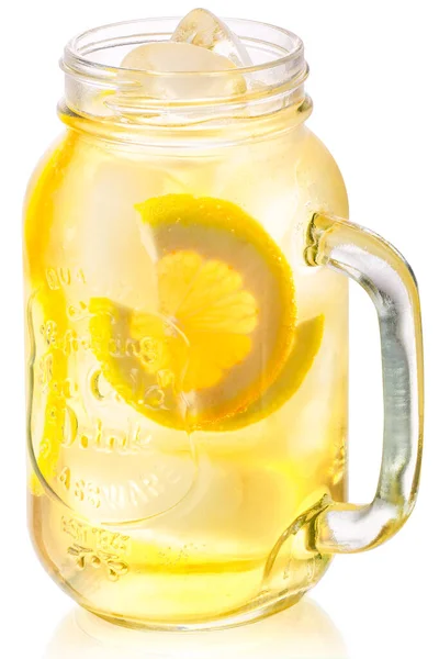 Iced lemonade in mason jar, paths — Stock Photo, Image