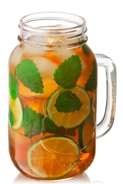 Iced lemon balm lime tea jar, paths — 스톡 사진