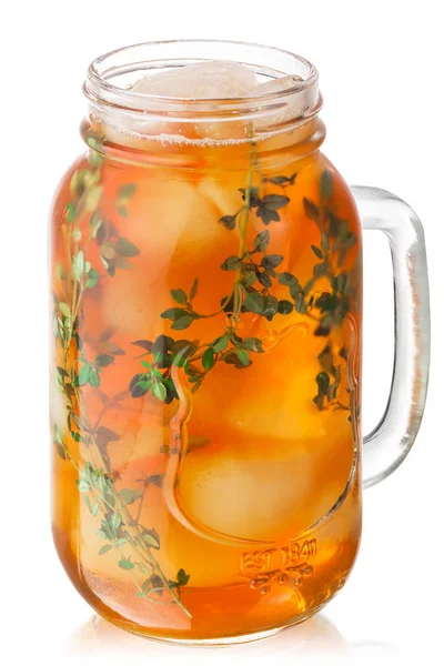 Iced thyme tea jar, paths — 스톡 사진