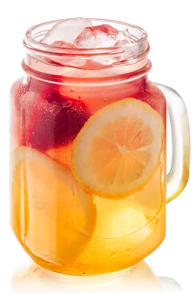 Strawberry lemonade jar, paths — Stock Photo, Image