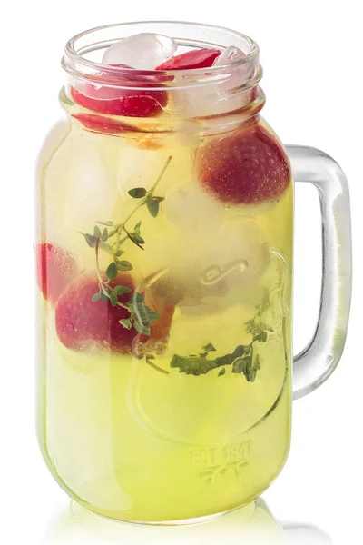 Iced strawberry thyme lemonade jar, paths — 스톡 사진