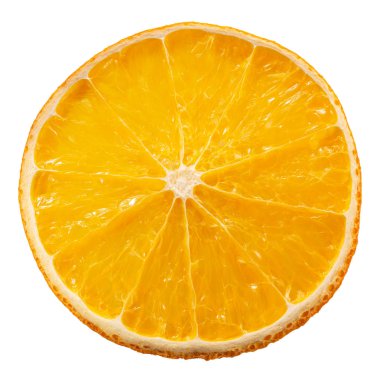 Portakal cipsi, kurutulmuş ince bir dilim Citrus x sinensis meyvesi, izole, üst manzara.