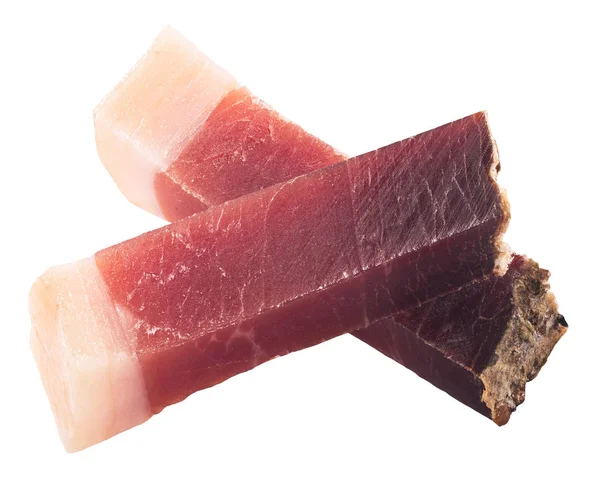 斯佩克片 南蒂罗人腌制的猪肉肉或烟熏火腿 孤立的 — 图库照片