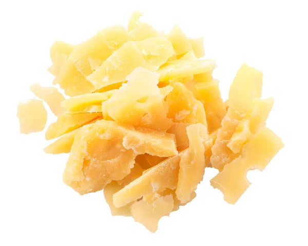 Pile Parmesan Flakes Isolated Top View — Stock Photo, Image