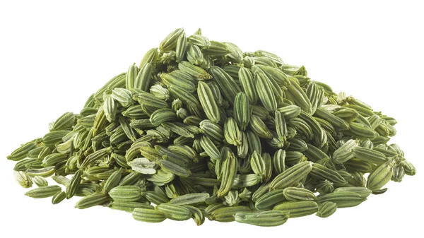 Pile Dried Fennel Seeds Foeniculum Vulgare Fruits Isolated — Stock Photo, Image