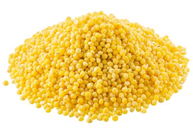 Cilalanmış proso darı (Panik miliasyum tohumları) yığını, izole edilmiş