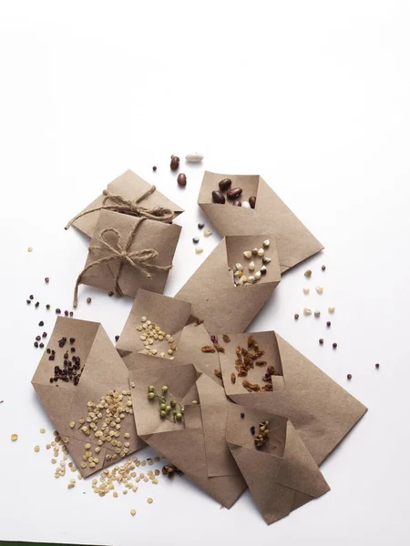 Miras, aile yadigarı bahçe tohumları güz mevsiminde toplanan ve baharda ekime hazır kahverengi kağıt paketler..