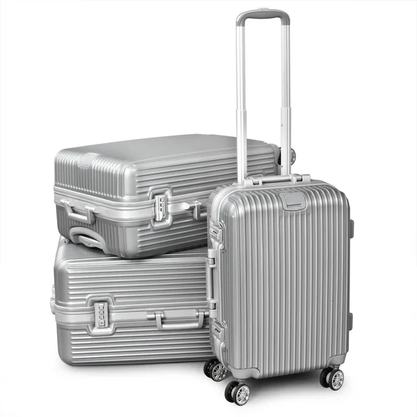 Trzy srebrne walizka — Zdjęcie stockowe