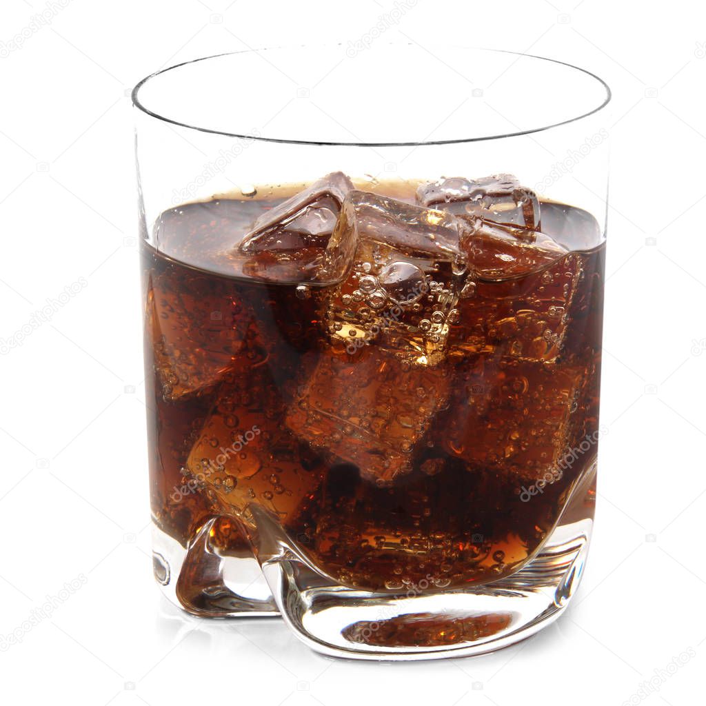 Glass with cola and ice cubes