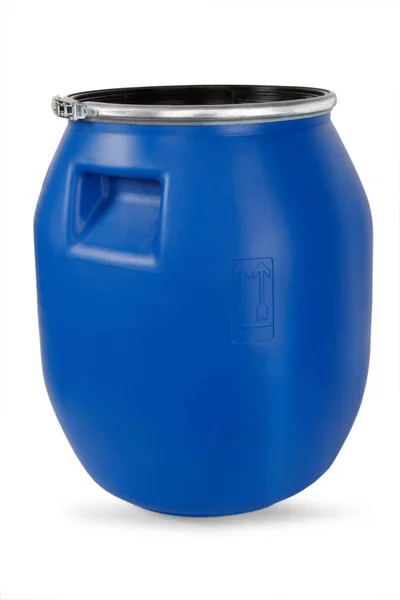 Blauw Plastic Vat Container Geïsoleerd Witte Achtergrond — Stockfoto
