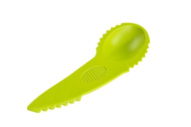 kaşık plastiği beyaz arkaplanda izole edilmiş, kırpma yolu.