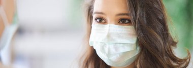 close up face woman wearing medical mask for prevent dust and infection virus. clipart