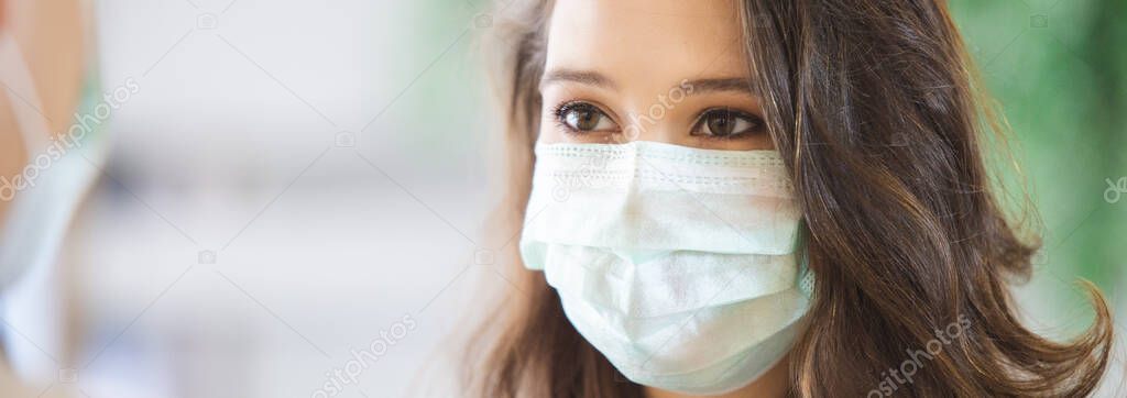 close up face woman wearing medical mask for prevent dust and infection virus.