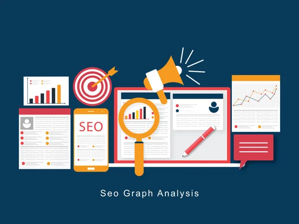 Flat modern vector concept Seo optimalisatie en analytics banner — Stockvector