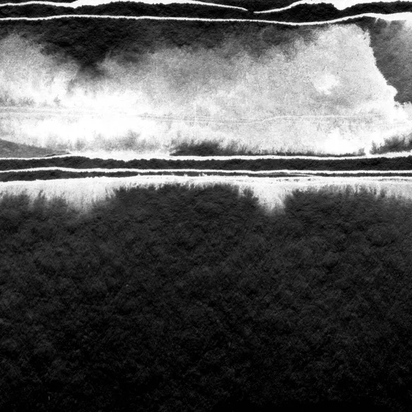 Abstract landscape ink hand drawn illustration. Black and white ink winter landscape with river. Minimalistic hand drawn