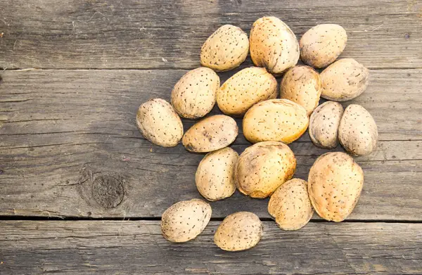 Amandes sur un socle en bois — Photo