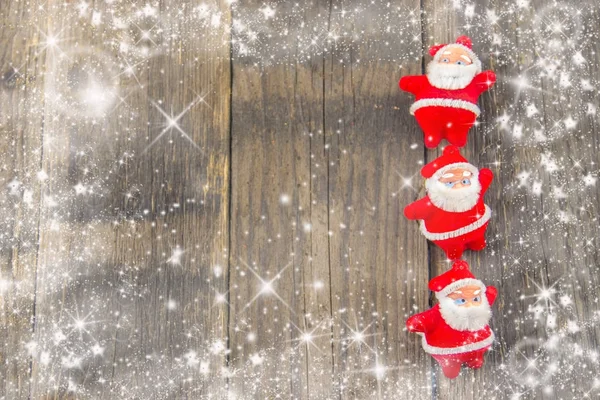 Santa Claus Sobre Fondo Rústico Madera Con Copos Nieve Estrellas — Foto de Stock