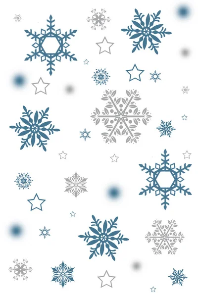 Čas Vánoce Dovolenková Pohlednice Třpytivými Hvězdami Sněhovými Vločkami Bílým Pozadím — Stock fotografie