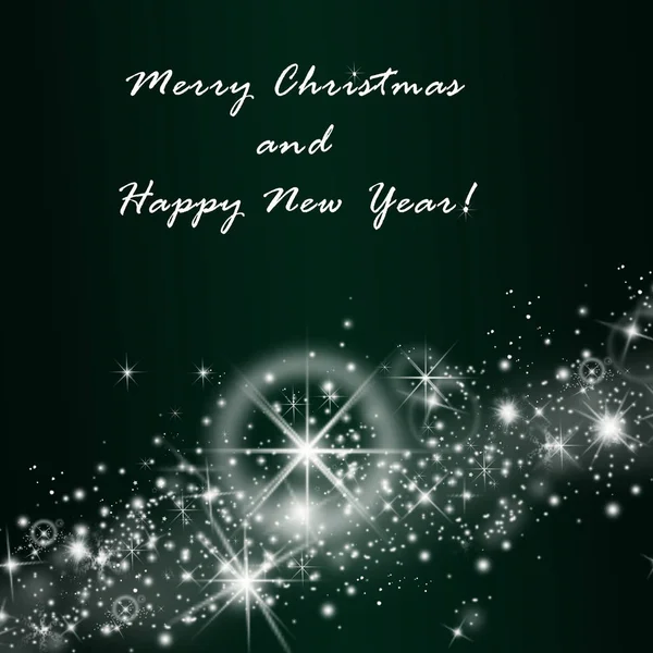 Det Jul Holiday Gratulationskort Med Glittrande Stjärnor Snöflingor Och Grön Royaltyfria Stockbilder