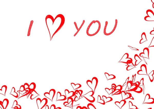 Koncepcja Walentynek Czerwone Walentynki Serca Kocham Cię Tekst Białym Tle — Zdjęcie stockowe