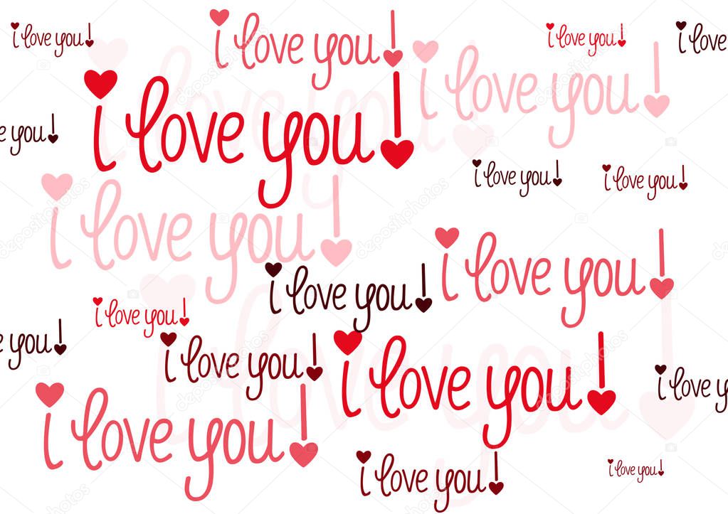 Valentine`s day concept background. Red  I love you text on white background isolated.