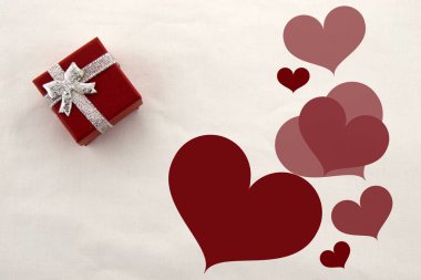 Time for Valentine's Day! Red gifts and hearts on a white background.