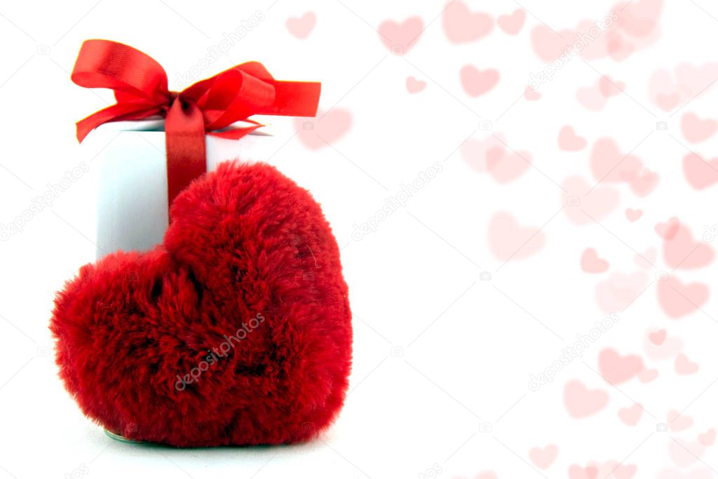 Time for Valentine's Day! Red gifts and hearts on a white background.