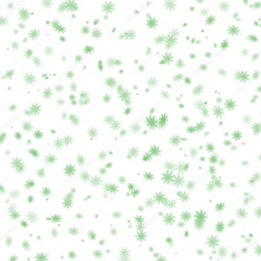 Cute little green daisy flowers on a white background are repeated. Floral seamless pattern. Illustration.
