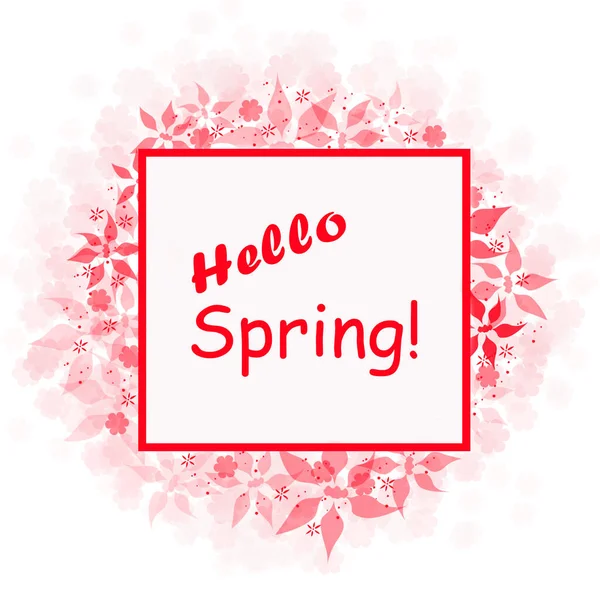 Primavera Olá Cartão Primavera Com Moldura Vermelha Flores Pequenas Vermelhas — Fotografia de Stock