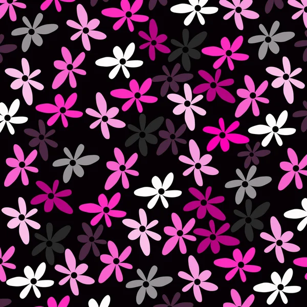 植物无缝图案 女性印刷与重复小花 粉红色 紫色的黑色背景 说明1 — 图库照片